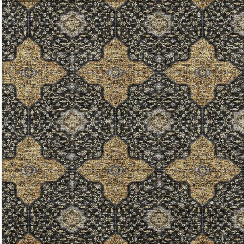 Black Copper And Gray Quatrefoil Washable Indoor Outdoor Area Rug Photo 2