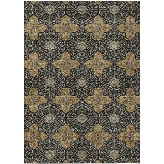 Black Copper And Gray Quatrefoil Washable Indoor Outdoor Area Rug Photo 1