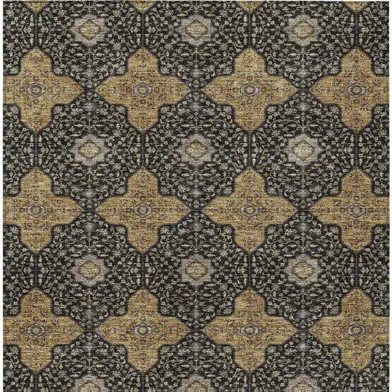 Black Copper And Gray Quatrefoil Washable Indoor Outdoor Area Rug Photo 3