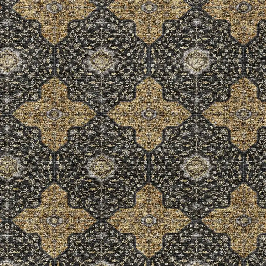 Black Copper And Gray Quatrefoil Washable Indoor Outdoor Area Rug Photo 2