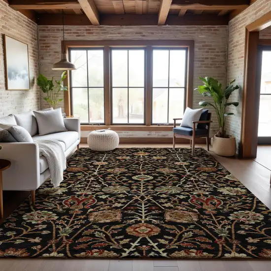 Black Copper And Red Floral Washable Area Rug With UV Protection Photo 2