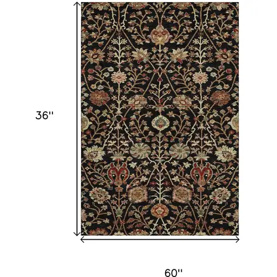 Black Copper And Red Floral Washable Area Rug With UV Protection Photo 8