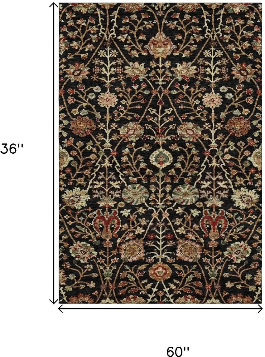 Black Copper And Red Floral Washable Area Rug With UV Protection Photo 8