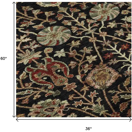 Black Copper And Red Floral Washable Area Rug With UV Protection Photo 8