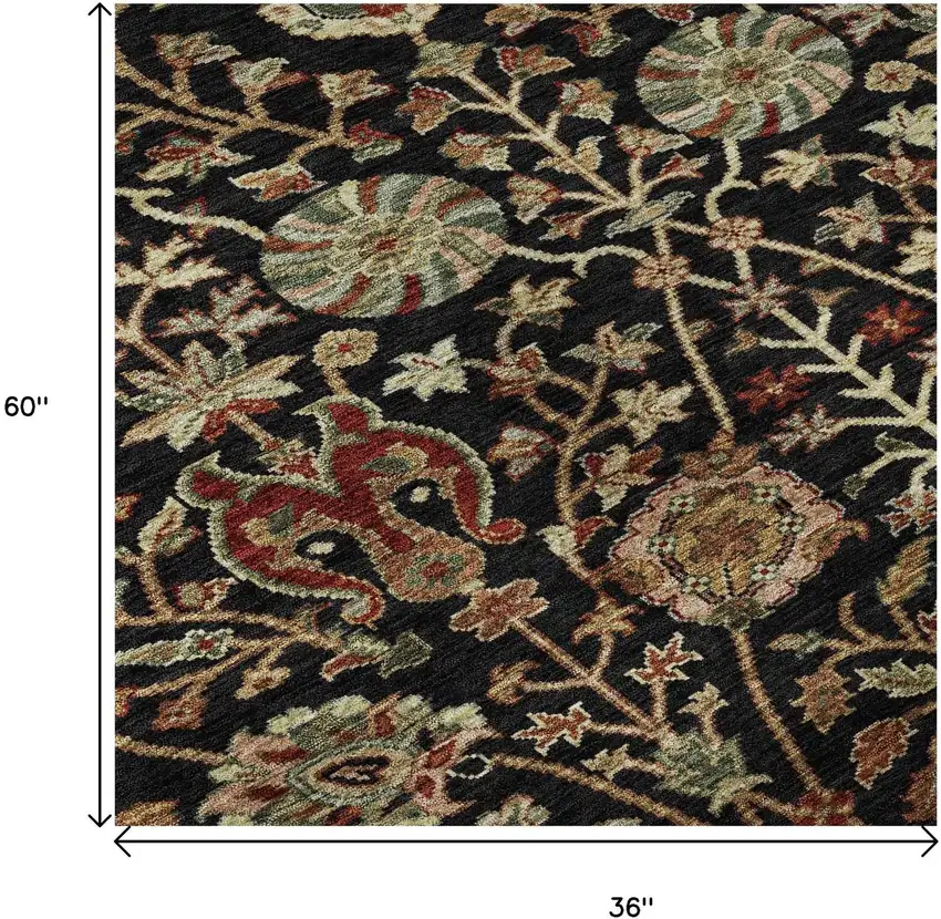 Black Copper And Red Floral Washable Area Rug With UV Protection Photo 8