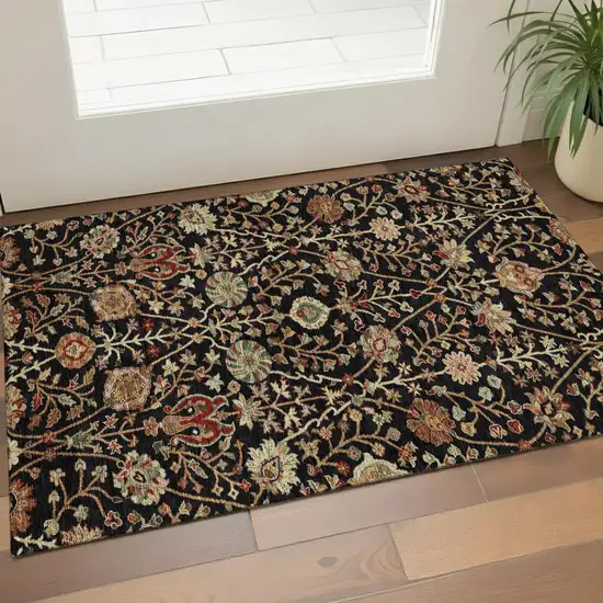 Black Copper And Red Floral Washable Area Rug With UV Protection Photo 1