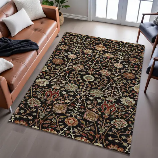 Black Copper And Red Floral Washable Area Rug With UV Protection Photo 3