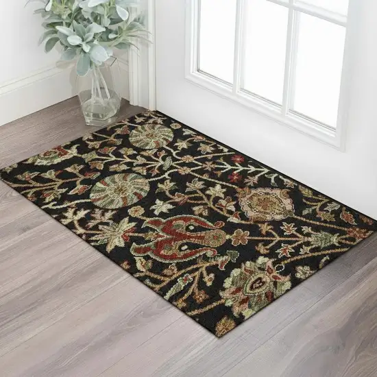 Black Copper And Red Floral Washable Area Rug With UV Protection Photo 2