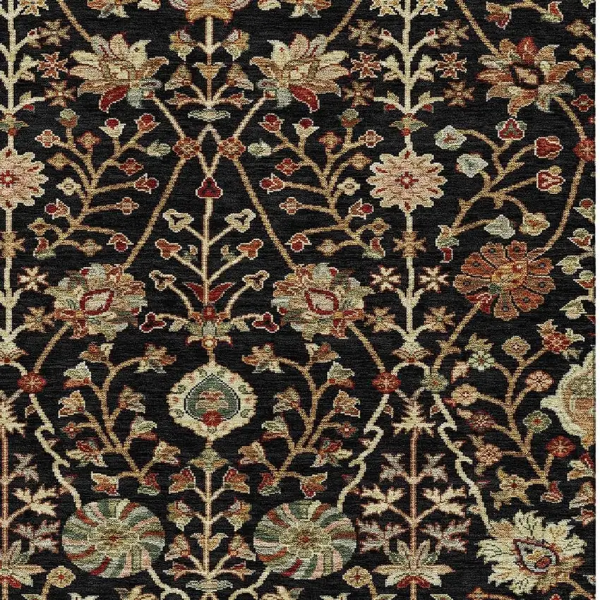 Black Copper And Red Floral Washable Area Rug With UV Protection Photo 3