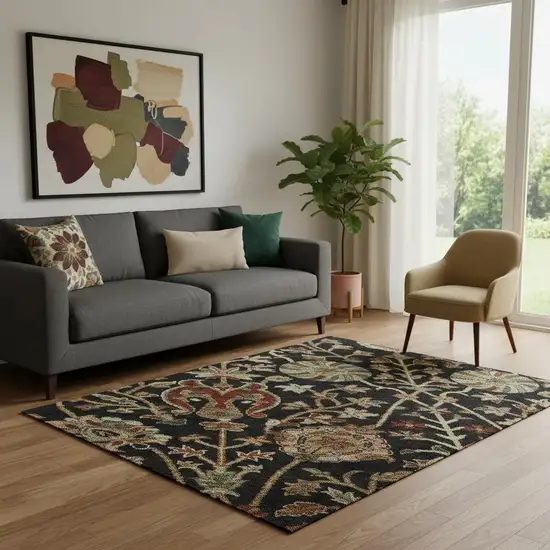 Black Copper And Red Floral Washable Area Rug With UV Protection Photo 2