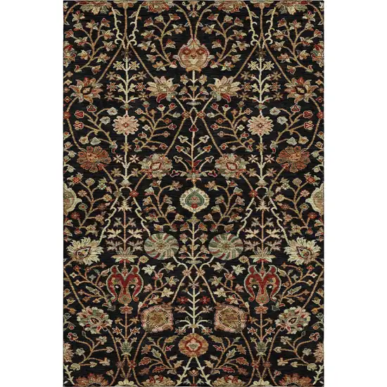 Black Copper And Red Floral Washable Area Rug With UV Protection Photo 4