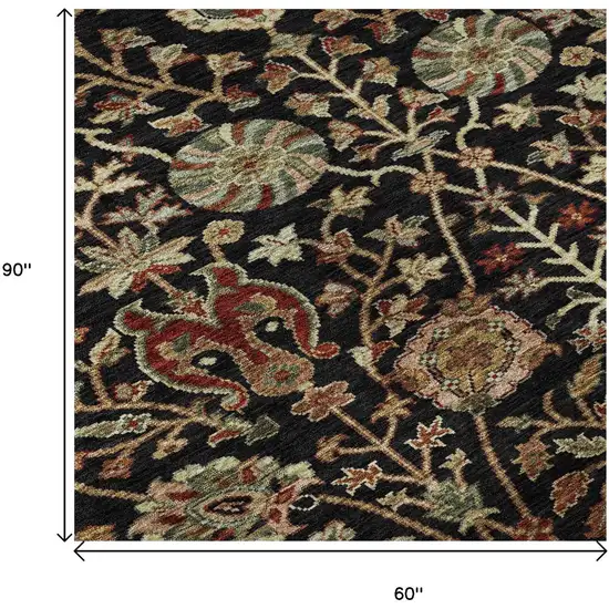 Black Copper And Red Floral Washable Area Rug With UV Protection Photo 8