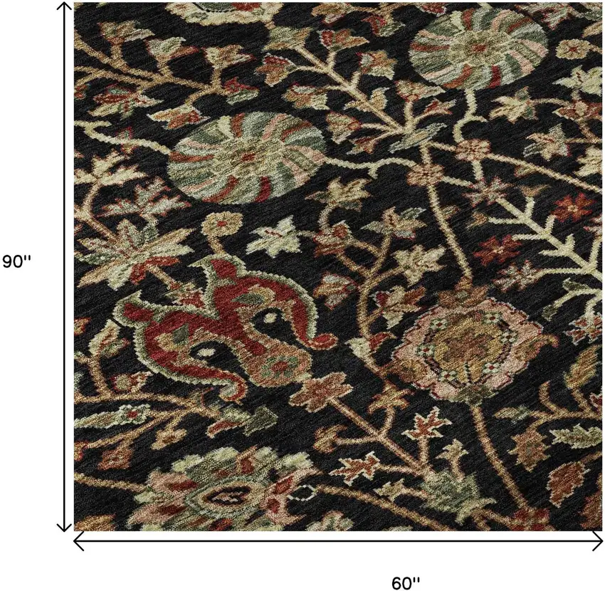 Black Copper And Red Floral Washable Area Rug With UV Protection Photo 8