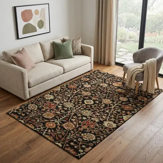Black Copper And Red Floral Washable Area Rug With UV Protection Photo 1