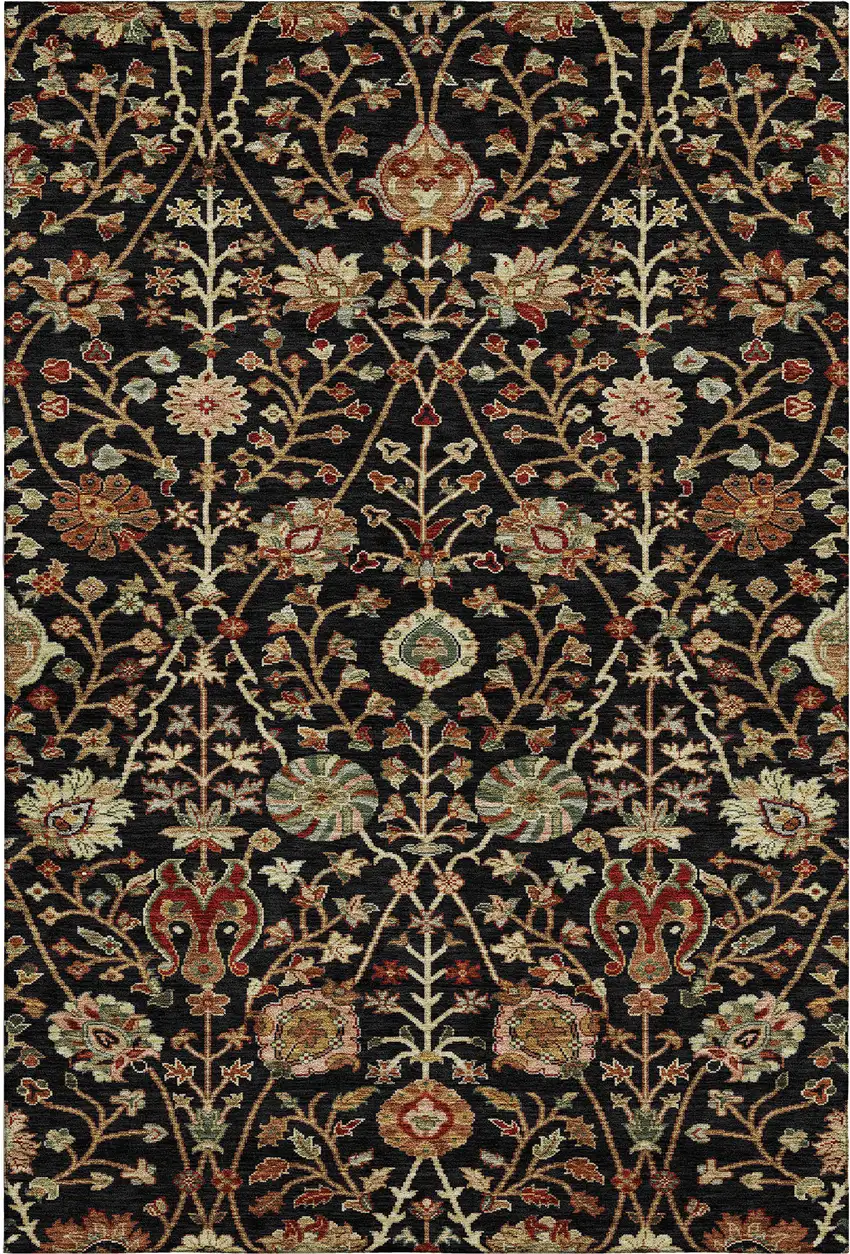 Black Copper And Red Floral Washable Area Rug With UV Protection Photo 5