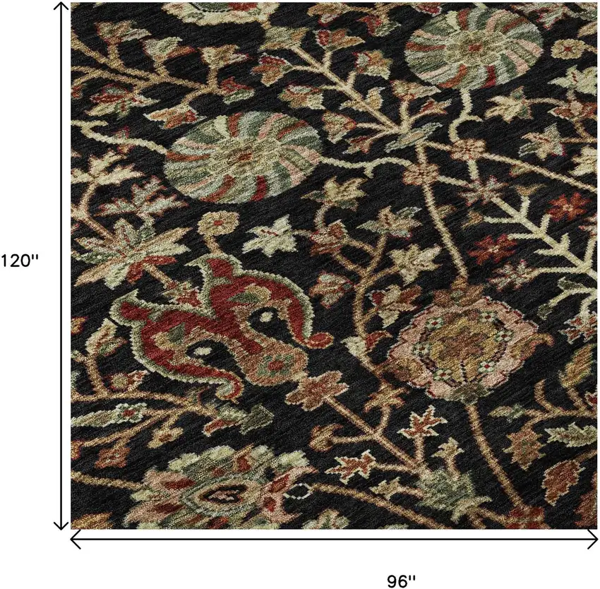 Black Copper And Red Floral Washable Area Rug With UV Protection Photo 9