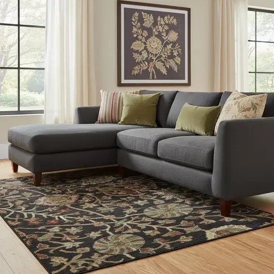 Black Copper And Red Floral Washable Area Rug With UV Protection Photo 2