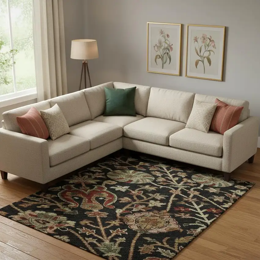 Black Copper And Red Floral Washable Area Rug With UV Protection Photo 2