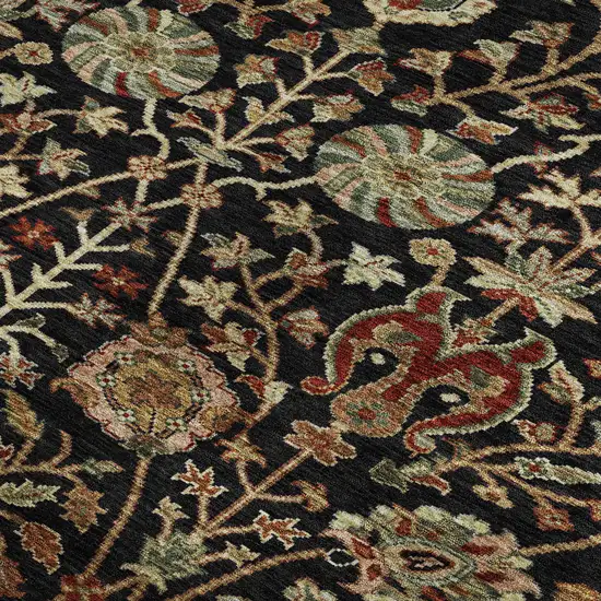 Black Copper And Red Floral Washable Area Rug With UV Protection Photo 2