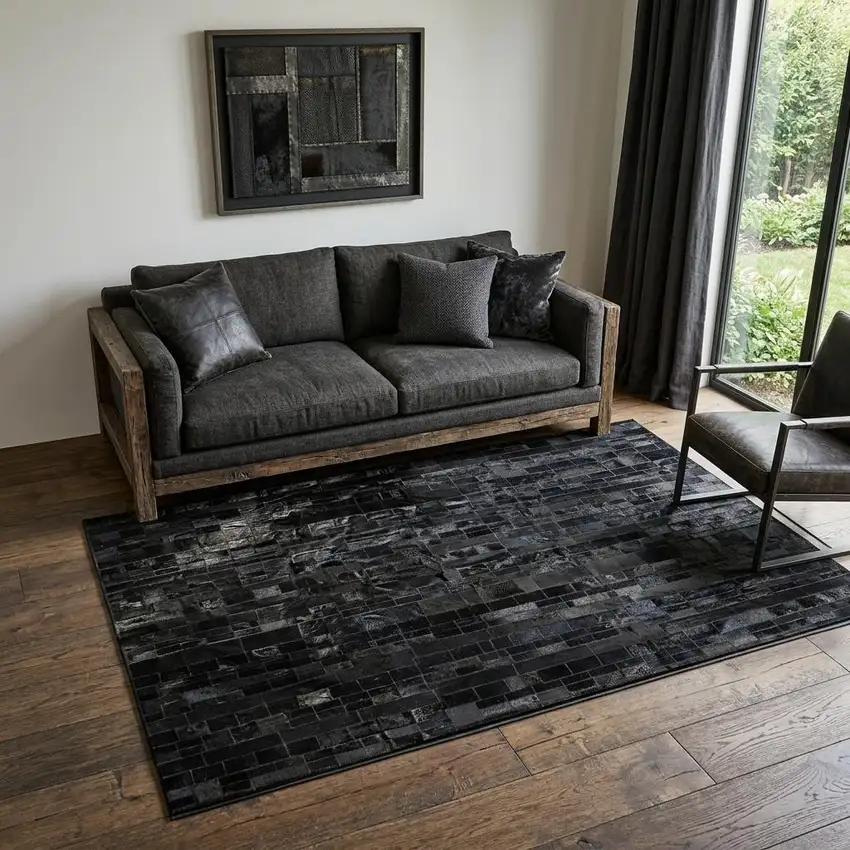 Black Cowhide Patchwork Area Rug Photo 1