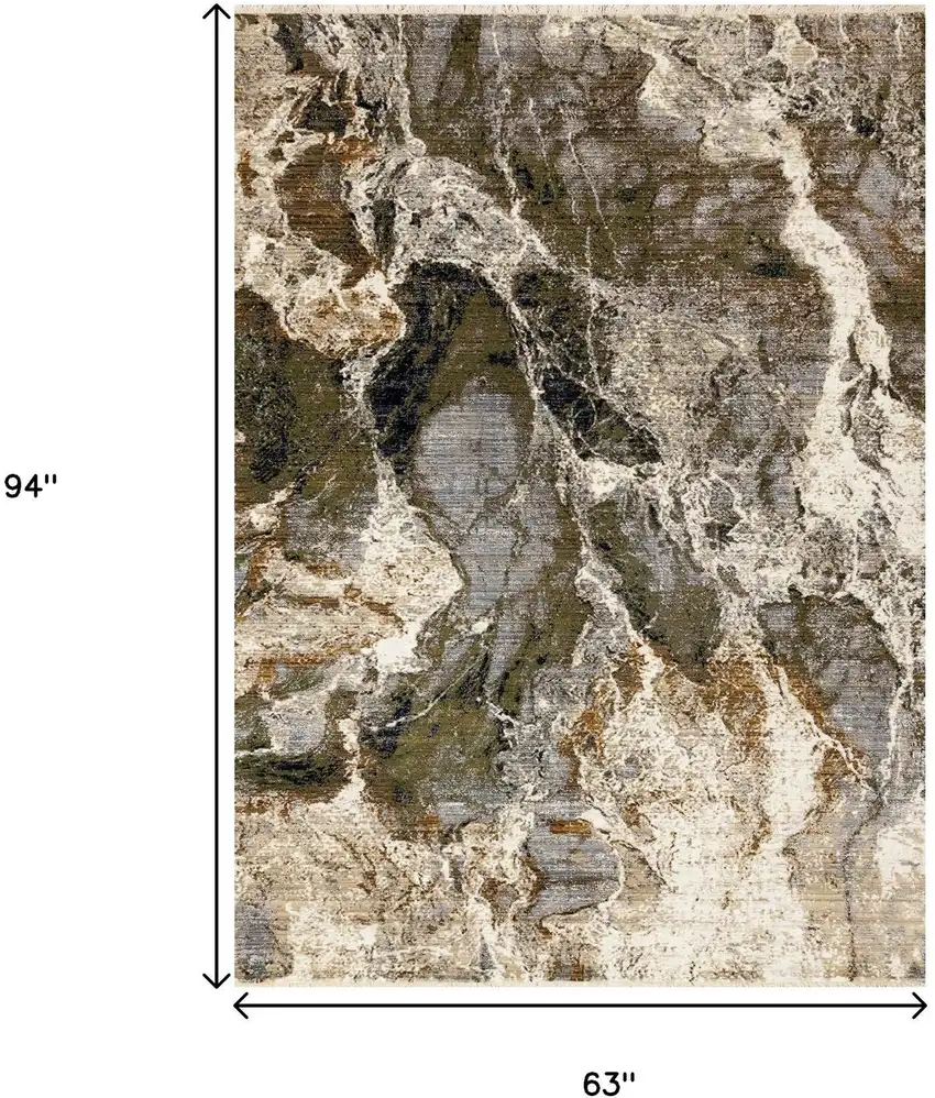 Black Dark Green And Beige Abstract Area Rug Photo 3