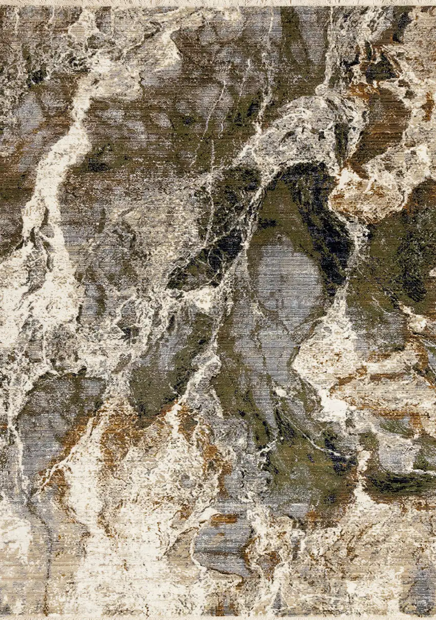 Black Dark Green And Beige Abstract Area Rug Photo 4