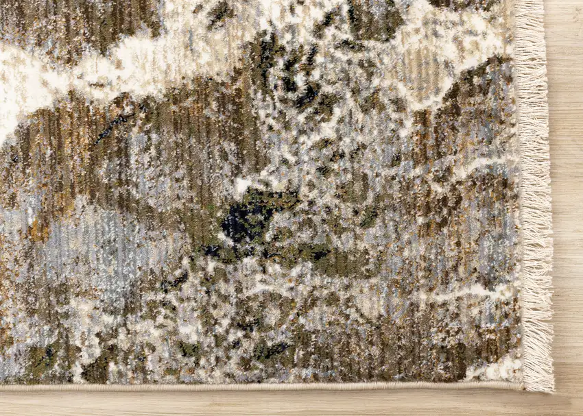 Black Dark Green And Beige Abstract Area Rug Photo 8