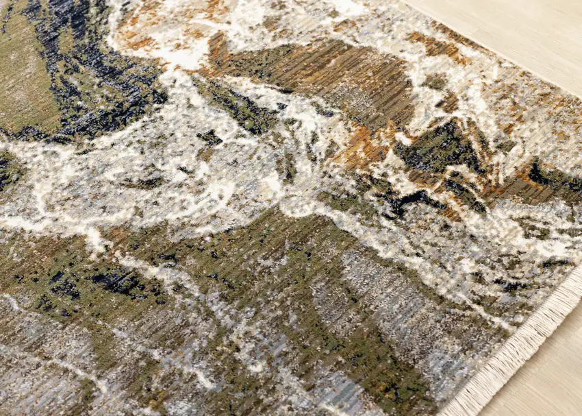 Black Dark Green And Beige Abstract Area Rug Photo 7