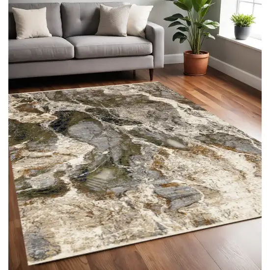 Black Dark Green And Beige Abstract Area Rug Photo 1