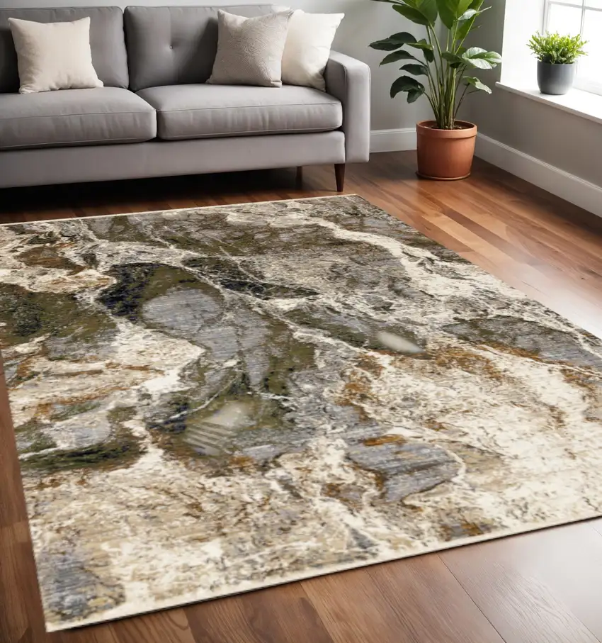 Black Dark Green And Beige Abstract Area Rug Photo 1