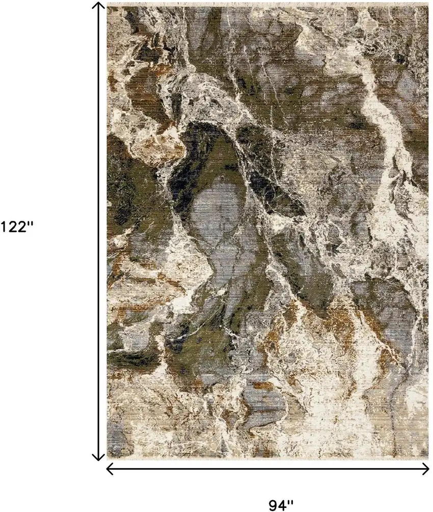 Black Dark Green And Beige Abstract Area Rug Photo 3