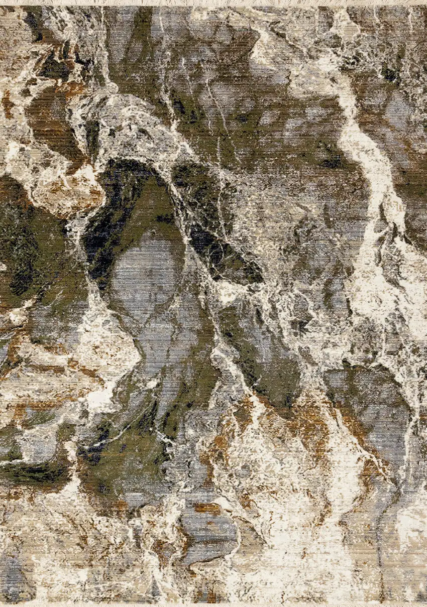 Black Dark Green And Beige Abstract Area Rug Photo 2