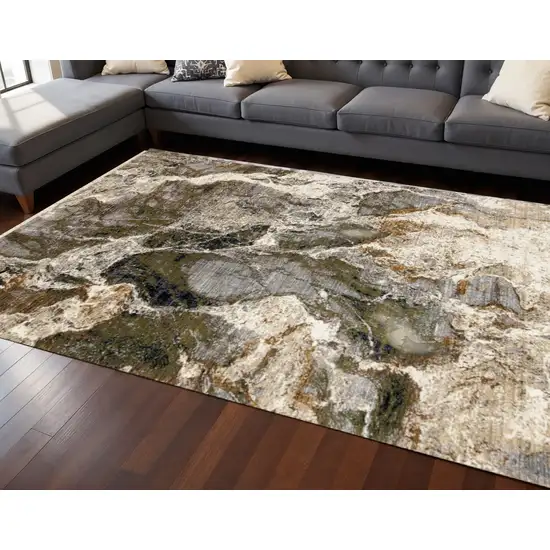 Black Dark Green And Beige Abstract Area Rug Photo 1