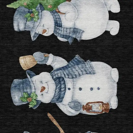 Black Denim Blue And Ivory Snowmen Washable Indoor Outdoor Area Rug Photo 3