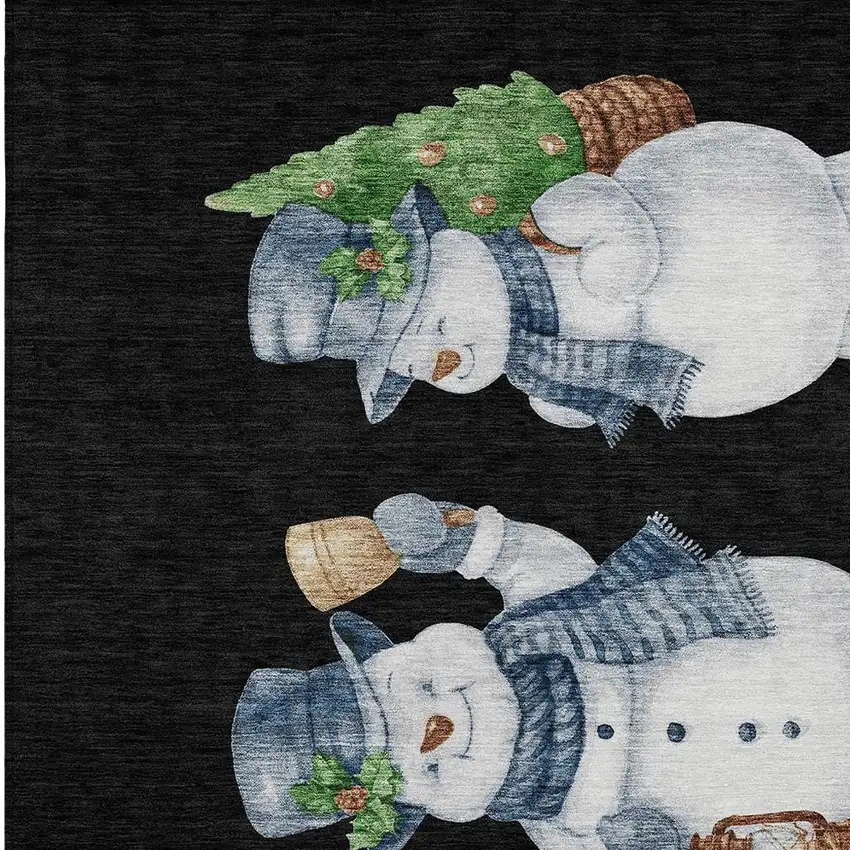 Black Denim Blue And Ivory Snowmen Washable Indoor Outdoor Area Rug Photo 3