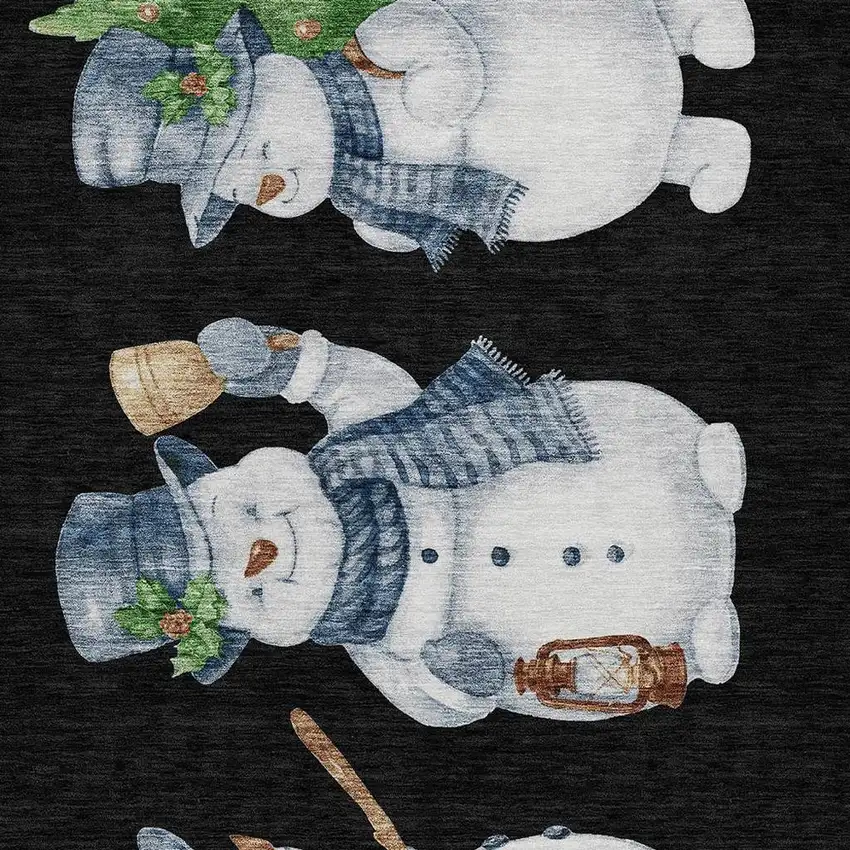 Black Denim Blue And Ivory Snowmen Washable Indoor Outdoor Area Rug Photo 3