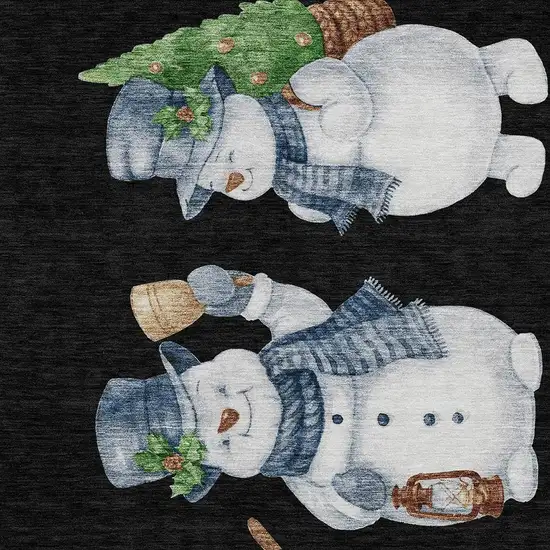 Black Denim Blue And Ivory Snowmen Washable Indoor Outdoor Area Rug Photo 3