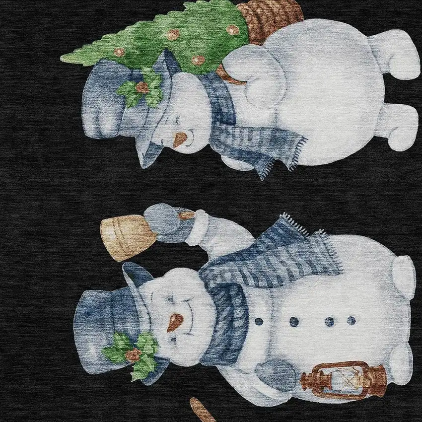 Black Denim Blue And Ivory Snowmen Washable Indoor Outdoor Area Rug Photo 3