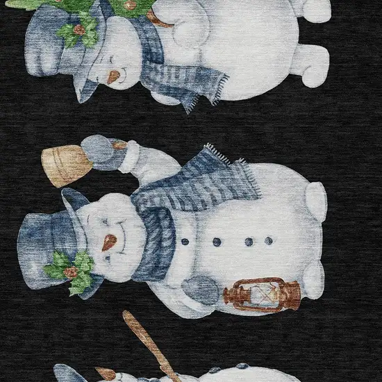 Black Denim Blue And Ivory Snowmen Washable Indoor Outdoor Area Rug Photo 8