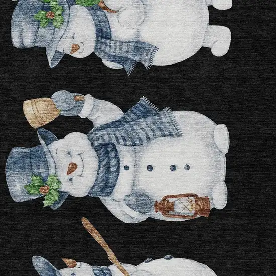 Black Denim Blue And Ivory Snowmen Washable Indoor Outdoor Area Rug Photo 3