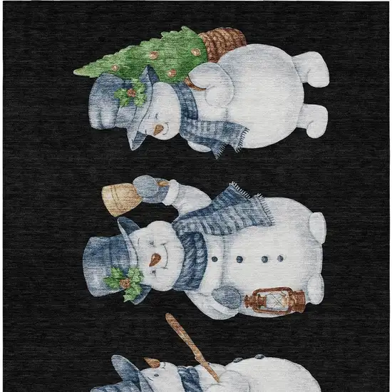 Black Denim Blue And Ivory Snowmen Washable Indoor Outdoor Area Rug Photo 4