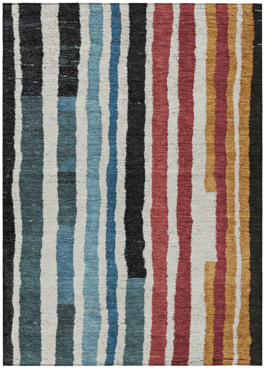 Black Denim Blue And Merlot Striped Washable Indoor Outdoor Area Rug Photo 8