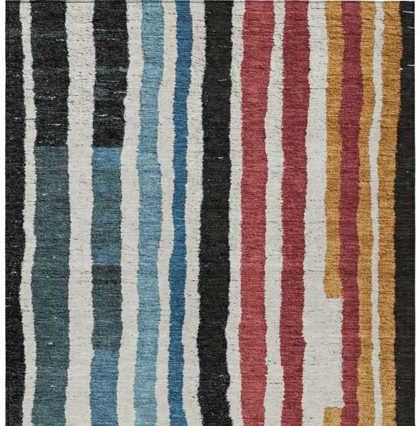 Black Denim Blue And Merlot Striped Washable Indoor Outdoor Area Rug Photo 1