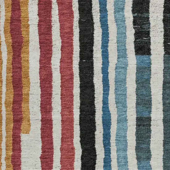 Black Denim Blue And Merlot Striped Washable Indoor Outdoor Area Rug Photo 3