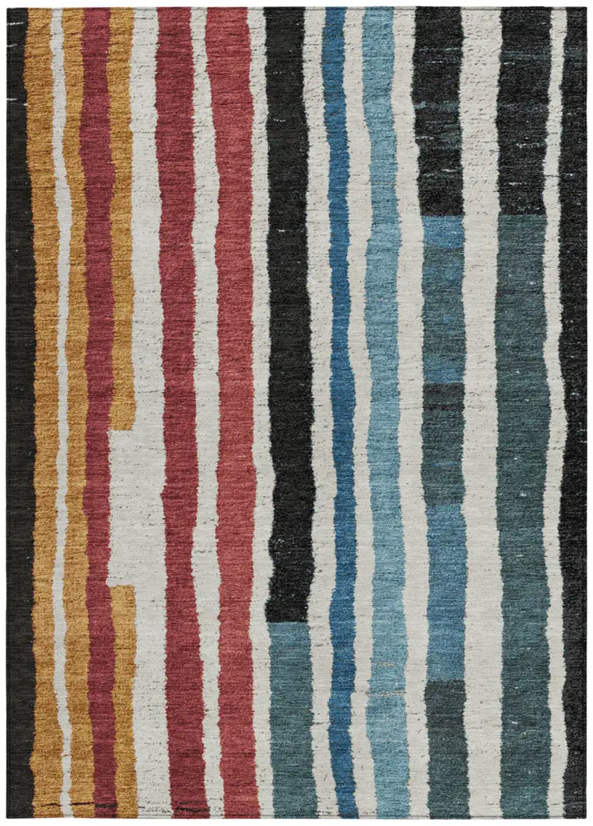 Black Denim Blue And Merlot Striped Washable Indoor Outdoor Area Rug Photo 1