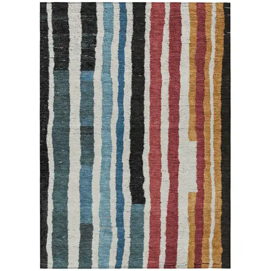 Black Denim Blue And Merlot Striped Washable Indoor Outdoor Area Rug Photo 8