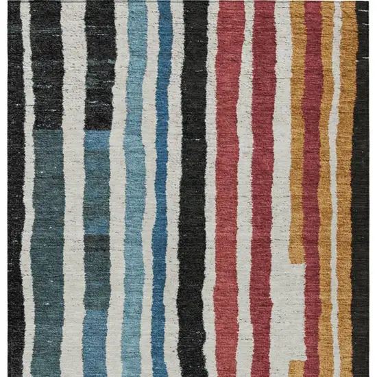 Black Denim Blue And Merlot Striped Washable Indoor Outdoor Area Rug Photo 1
