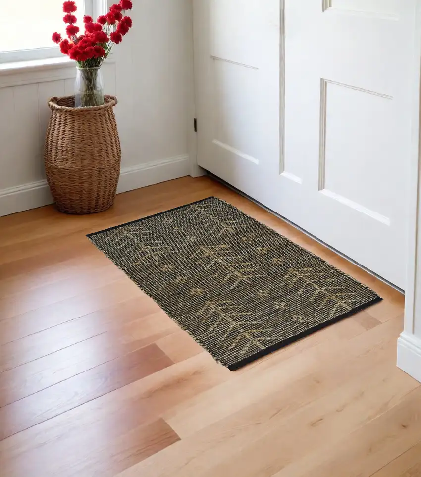 Black Distressed Tribal Scatter Rug Photo 1