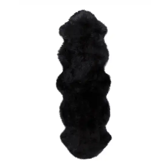 6' Black Genuine Sheepskin Animal Print Shag Area Rug Photo 2