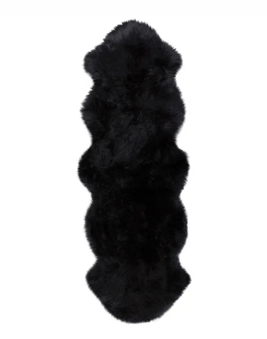 6' Black Genuine Sheepskin Animal Print Shag Area Rug Photo 2